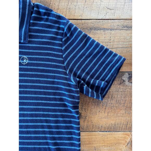 Mens Polar Skate Co Blue‎ Striped Cotton Terry Soft Designer Logo Polo Shirt L - Picture 2 of 8
